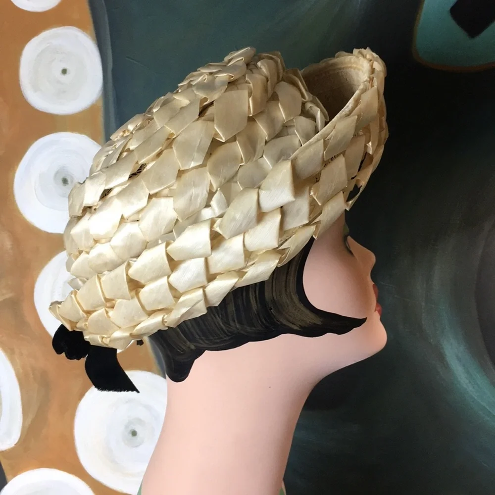 Vintage Rawak Cream Woven Straw Boater Hat - Picture 4 of 8